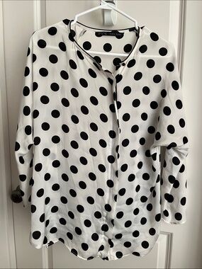 Zara Basics Black & White Polka Dot Button-Up Blouse